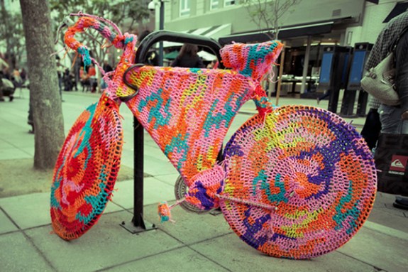 yarn bombed bike