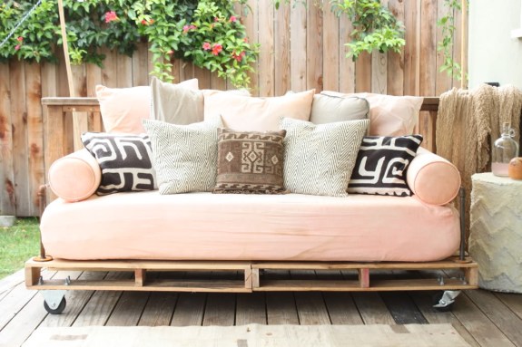 Outdoor sofa with shipping pallet base