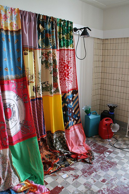 vintage scarf curtain