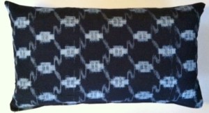 Vintage Japanese kasuri (ikat)pillow cover. 100% untreated cotton face. Solid white organic cotton back fabric