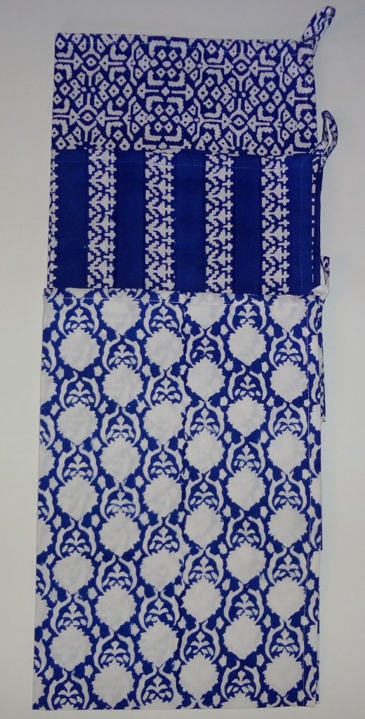 Set of three assorted indigo block printed towels with corner loops. 100% cotton sheeting. Each is 20" x 30". Made in India. Great holiday or hostess gift. $25